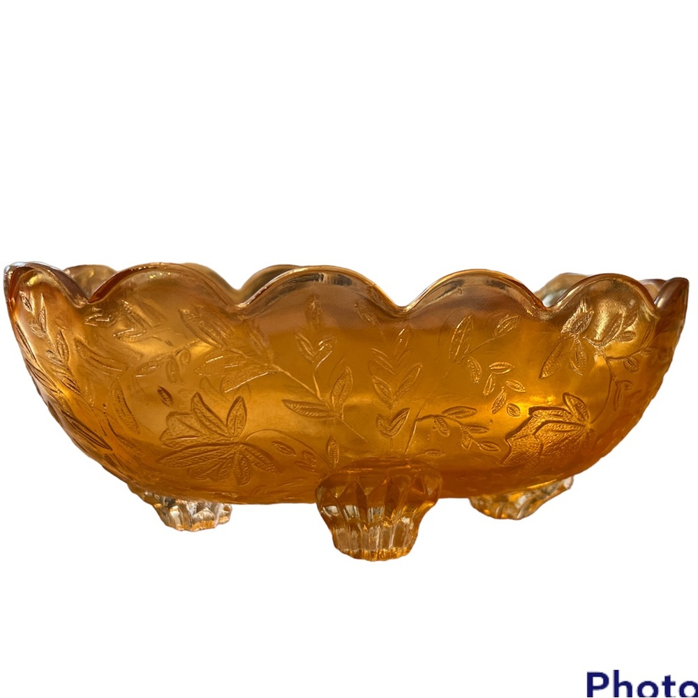 Vintage Jeanette Glass Co Floragold Louisa Iridescent Candy Trinket Soap Dish